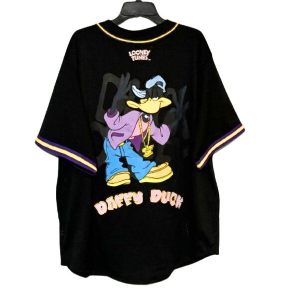 NWOT Men's Looney Tunes Daffy Freeze Max Hip Hop Button Up Baseball Jersey SZ 3X - Picture 4 of 16